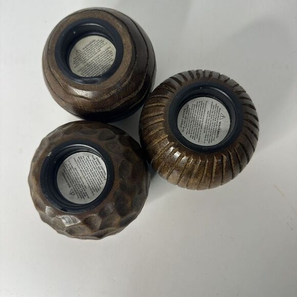 Set of 3 JAVA Wooden Ball Tealight Candle‎ Holders, Northern Lights Candles - Picture 5 of 5